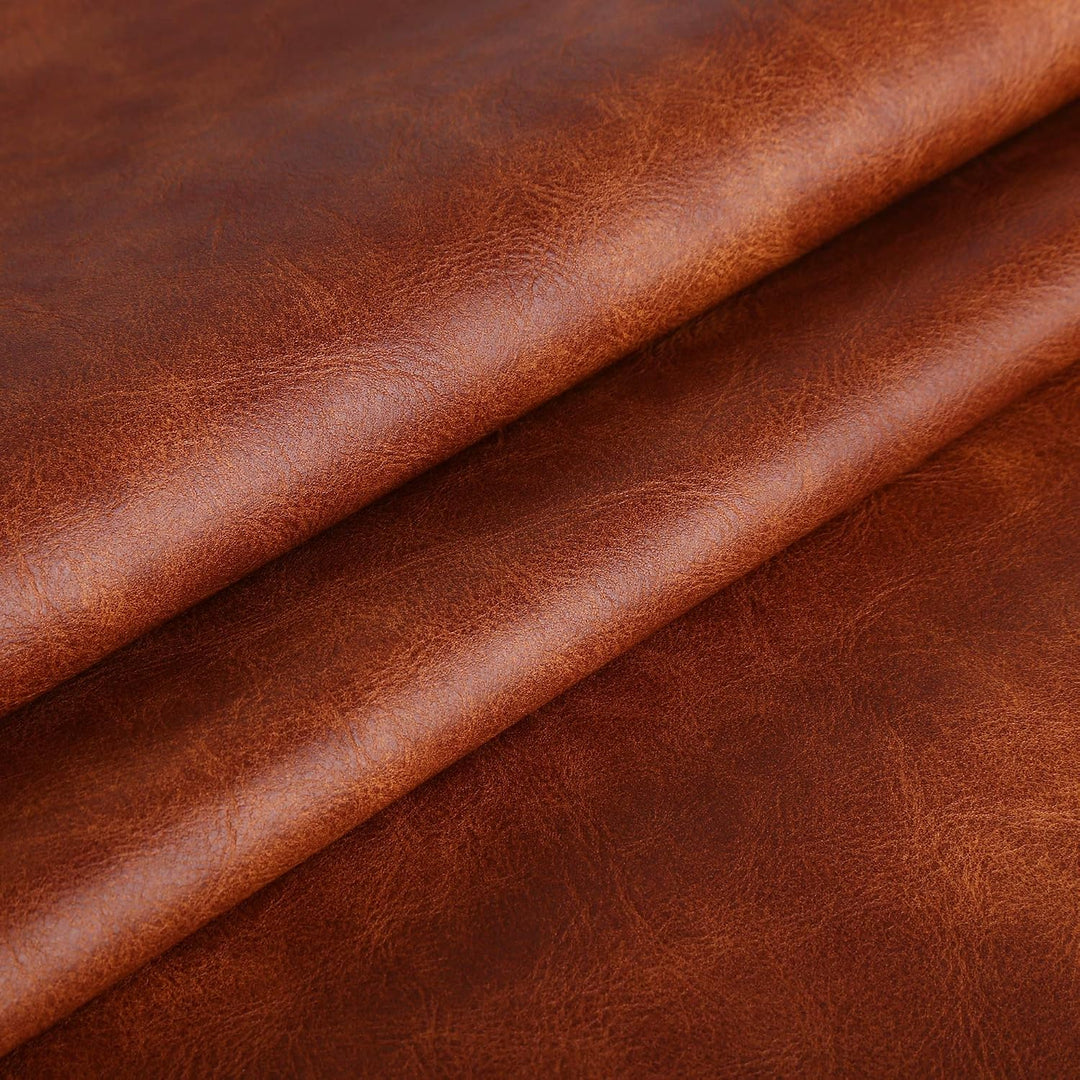 Brown distressed faux-leather upholstery fabric, 72 x 54 inches