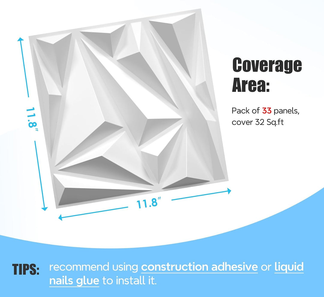 33-piece white diamond 3D wall panel set, panel details