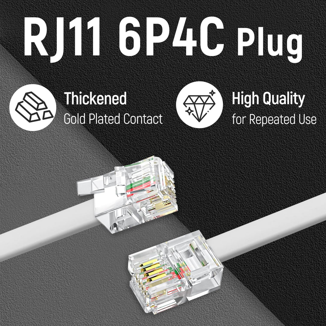 White 100-foot RJ11 6P4C phone extension cable, image 5