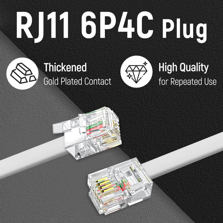 White 100-foot RJ11 6P4C phone extension cable, image 5