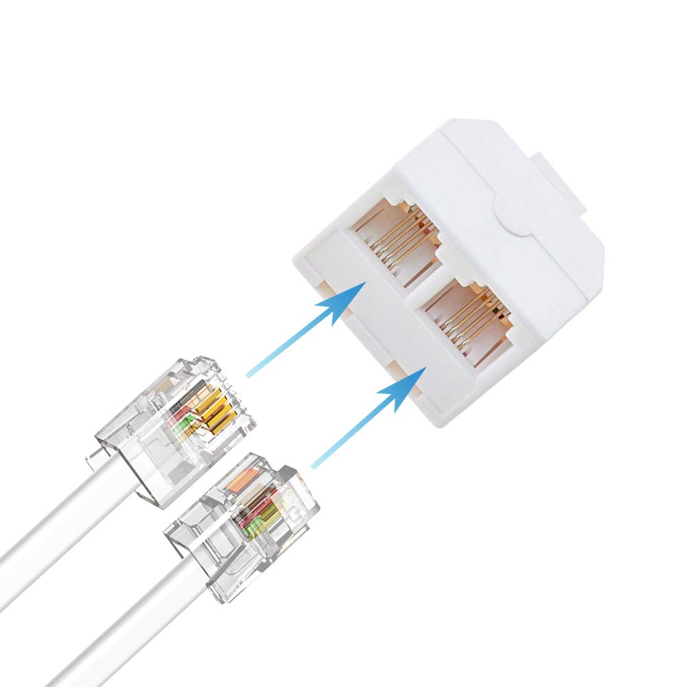 Four-pack white RJ11 6P4C telephone splitters, product view 2