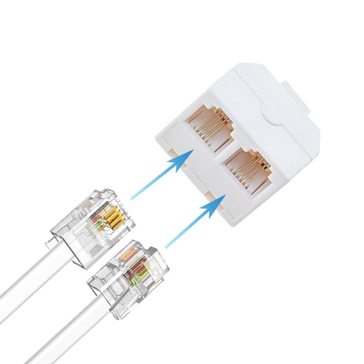 Four-pack white RJ11 6P4C telephone splitters, product view 2
