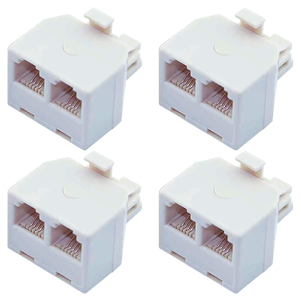 Four-pack white RJ11 6P4C telephone splitters
