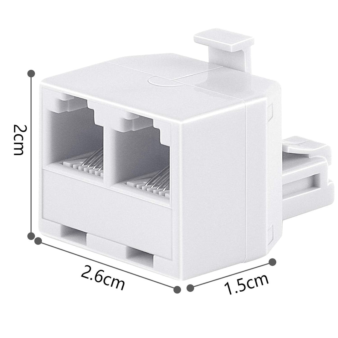Two-pack white RJ11 6P4C duplex phone jack splitter, image 6