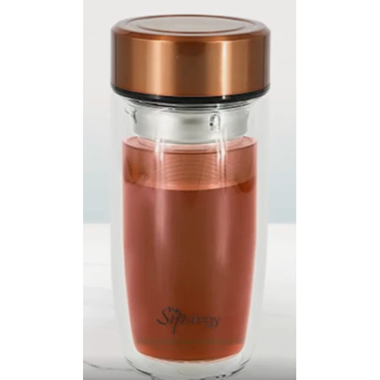 Clearly Personal Tumbler Copper Double Wall Glass Tea Infuser, 350ml