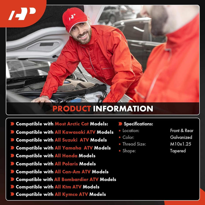 A - Premium (16 - PC) M10 x 1.25 Wheel Lug Nut Compatible with Arctic Cat, Can - Am, Kawasaki, Suzuki, Yamaha (Not YXZ 1000R), Honda, Polaris, Bombardier, KTM & Kymco ATV Models, Front & Rear - Just Closeouts Canada Inc.