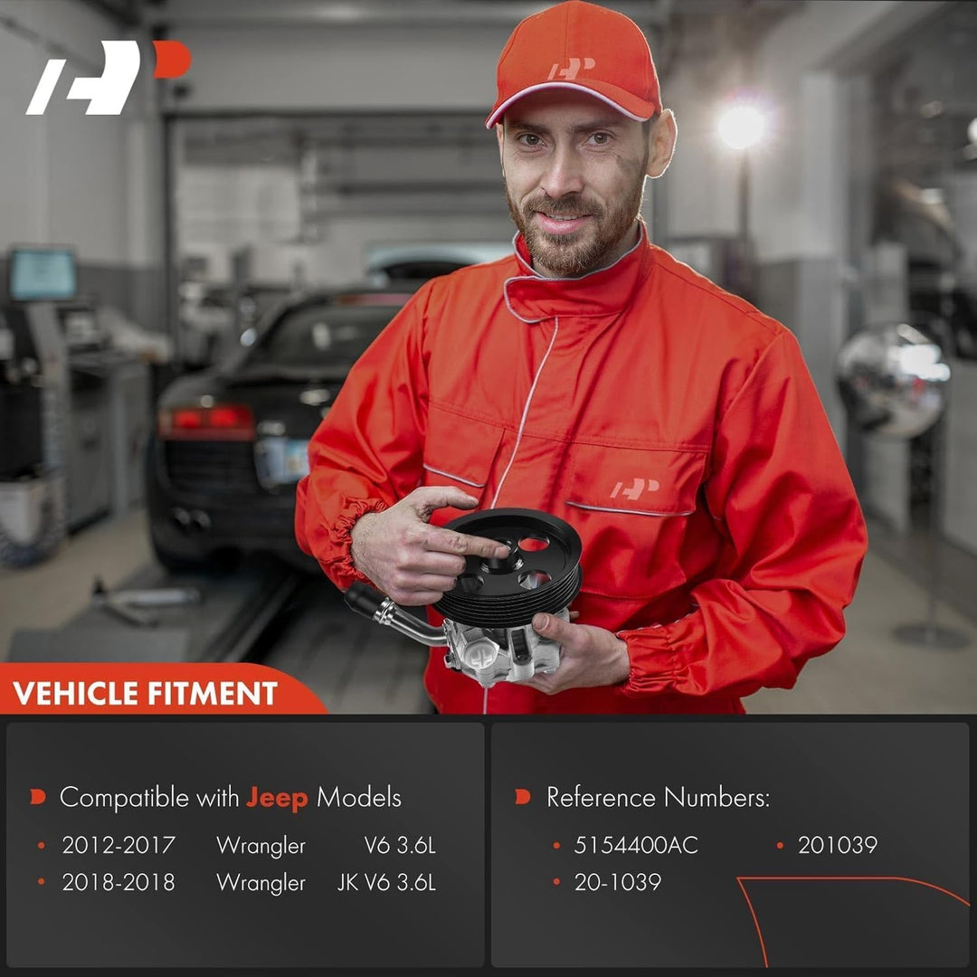 A - Premium Power Steering Pump, with Pulley, Compatible with Jeep Wrangler 2012 - 2017, Wrangler JK 2018, 3.6L Gas, Replace  5154400AC, N9901310 - Just Closeouts Canada Inc.