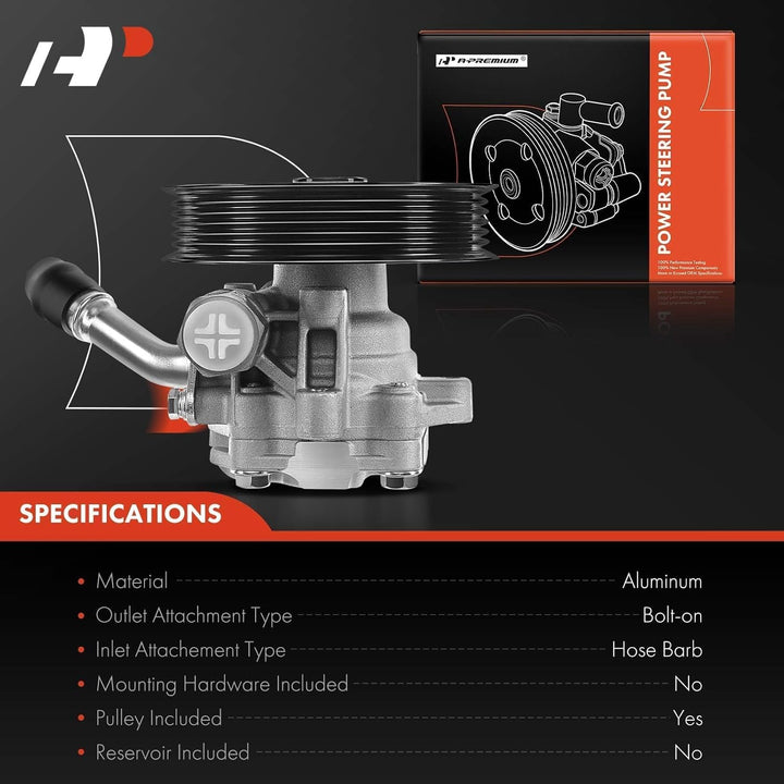 A - Premium Power Steering Pump, with Pulley, Compatible with Jeep Wrangler 2012 - 2017, Wrangler JK 2018, 3.6L Gas, Replace  5154400AC, N9901310 - Just Closeouts Canada Inc.