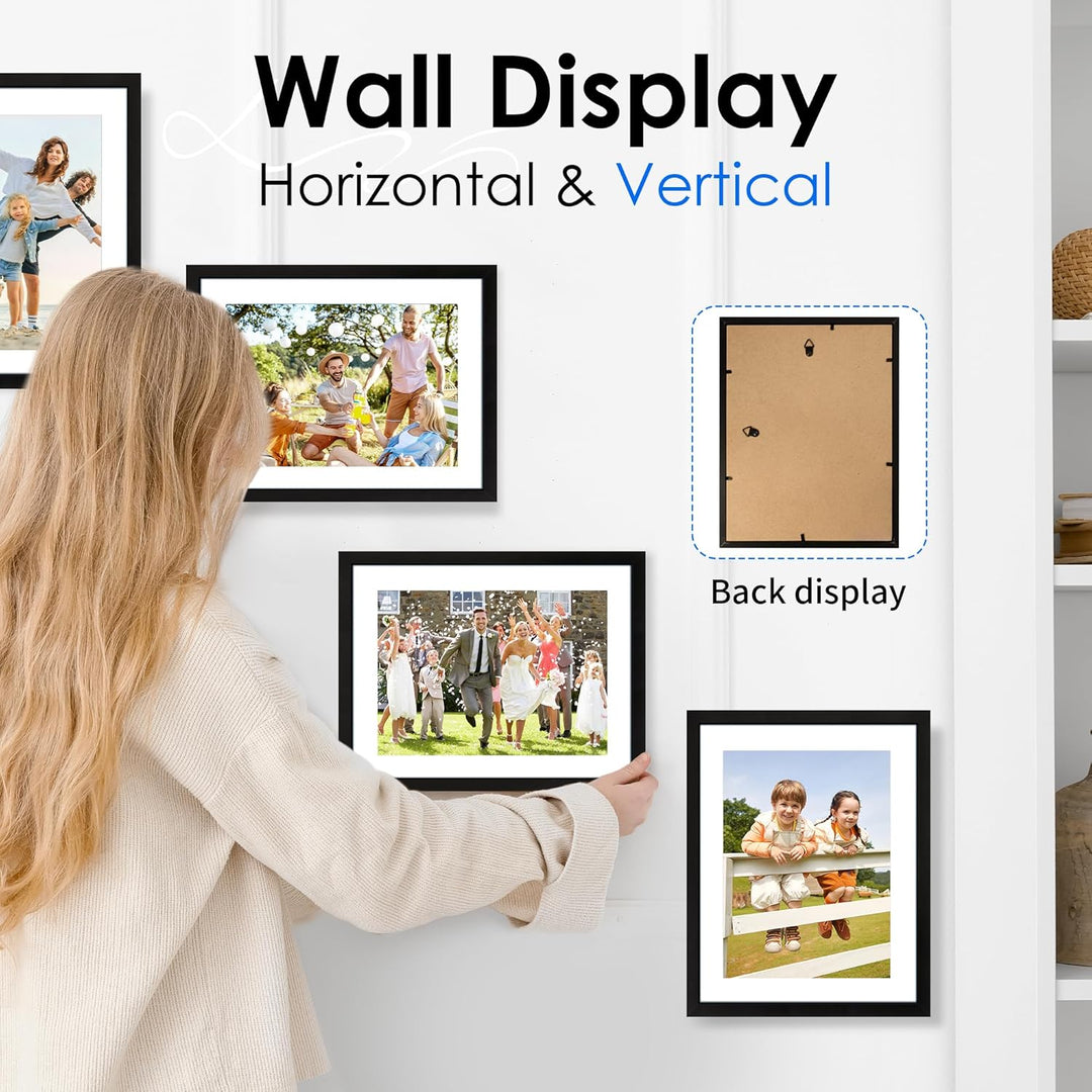 A4 Picture Frame Set of 4, Photo Frame with HD Plexiglass, Display Pictures 6x8 with Mat or 8.3x11.7 Without Mat, Black Picture Frames Collage Wall Decor, Gallary Wall Frame - Just Closeouts Canada Inc.6971152696219
