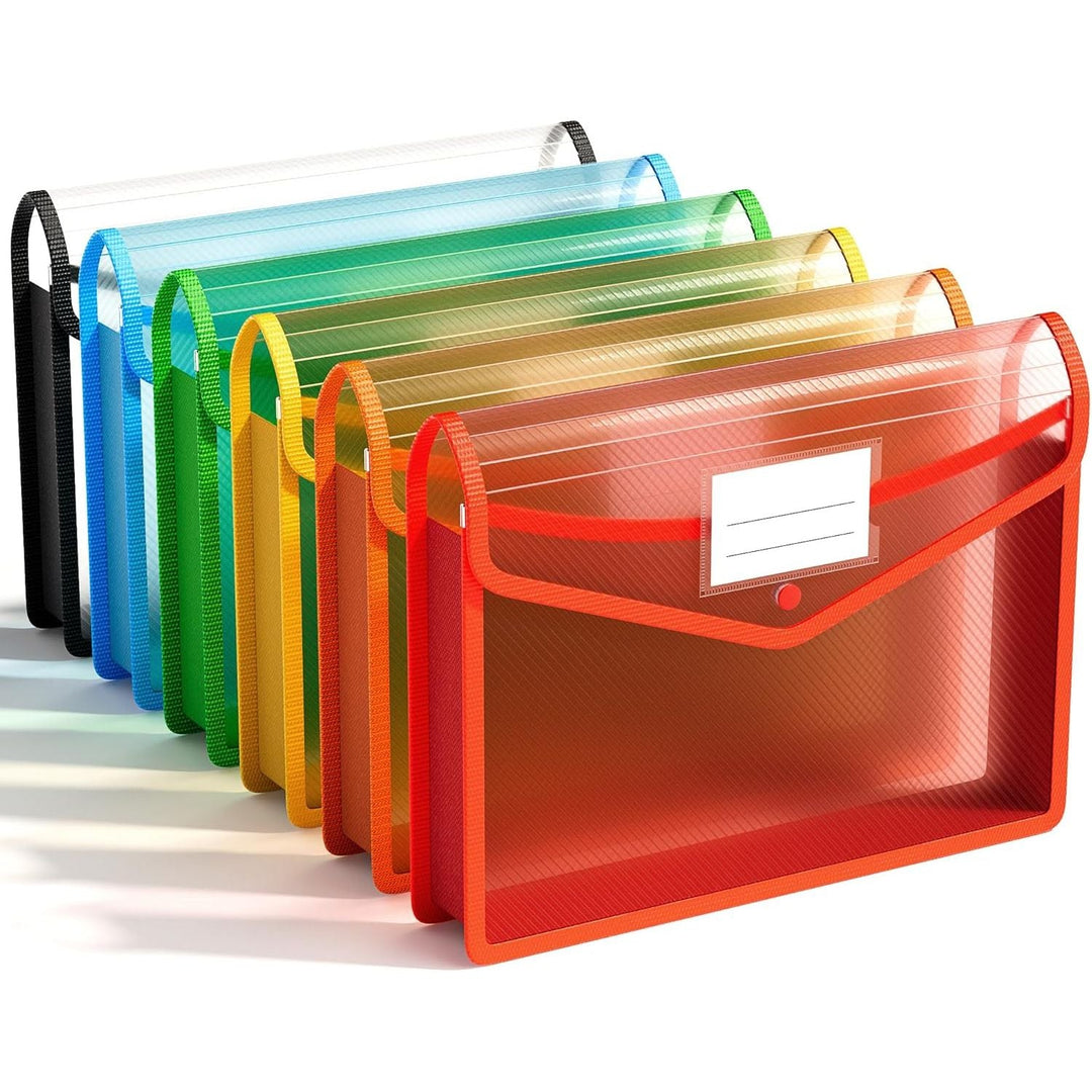 ABC life Plastic File Folder Poly Envelopes Expanding File Wallet Document Folder with Snap Closure, 6 Pack Colorful A4/Letter Size Waterproof Accordion File Pouch for Office Organization - Just Closeouts Canada Inc.