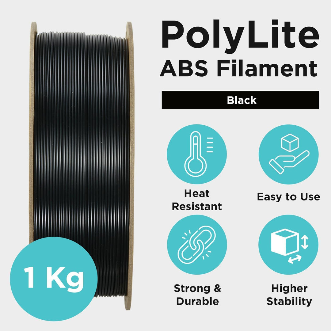 ABS Filament 1.75mm Black, ABS 3D Printer Filament 1.75mm Heat Resistant 1kg - PolyLite ABS 3D Printing Filament 1.75mm, Strong & Durable, Dimensional Accuracy +/ - 0.03mm - Just Closeouts Canada Inc.PE01001