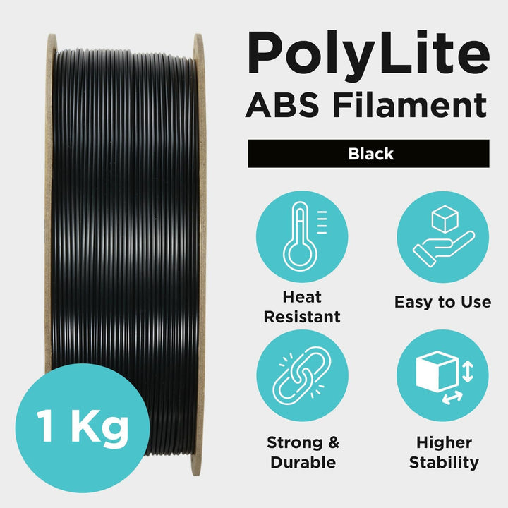 ABS Filament 1.75mm Black, ABS 3D Printer Filament 1.75mm Heat Resistant 1kg - PolyLite ABS 3D Printing Filament 1.75mm, Strong & Durable, Dimensional Accuracy +/ - 0.03mm - Just Closeouts Canada Inc.PE01001