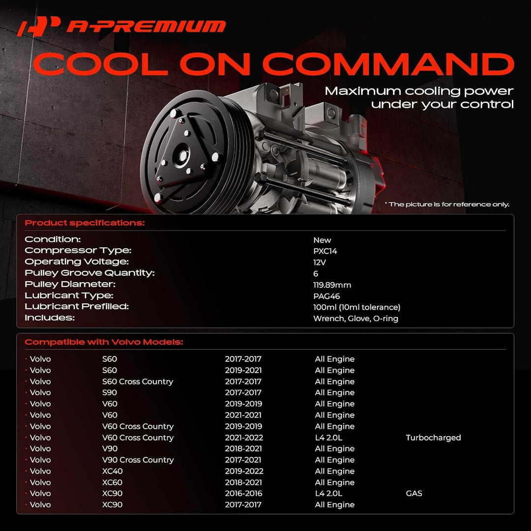A/C Compressor with Clutch for Select Volvo 2.0L Models — PXC14 - Just Closeouts Canada Inc.