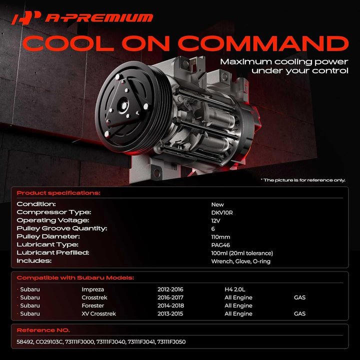 A/C Compressor with Clutch for Subaru Forester, Impreza & Crosstrek — DKV10R - Just Closeouts Canada Inc.