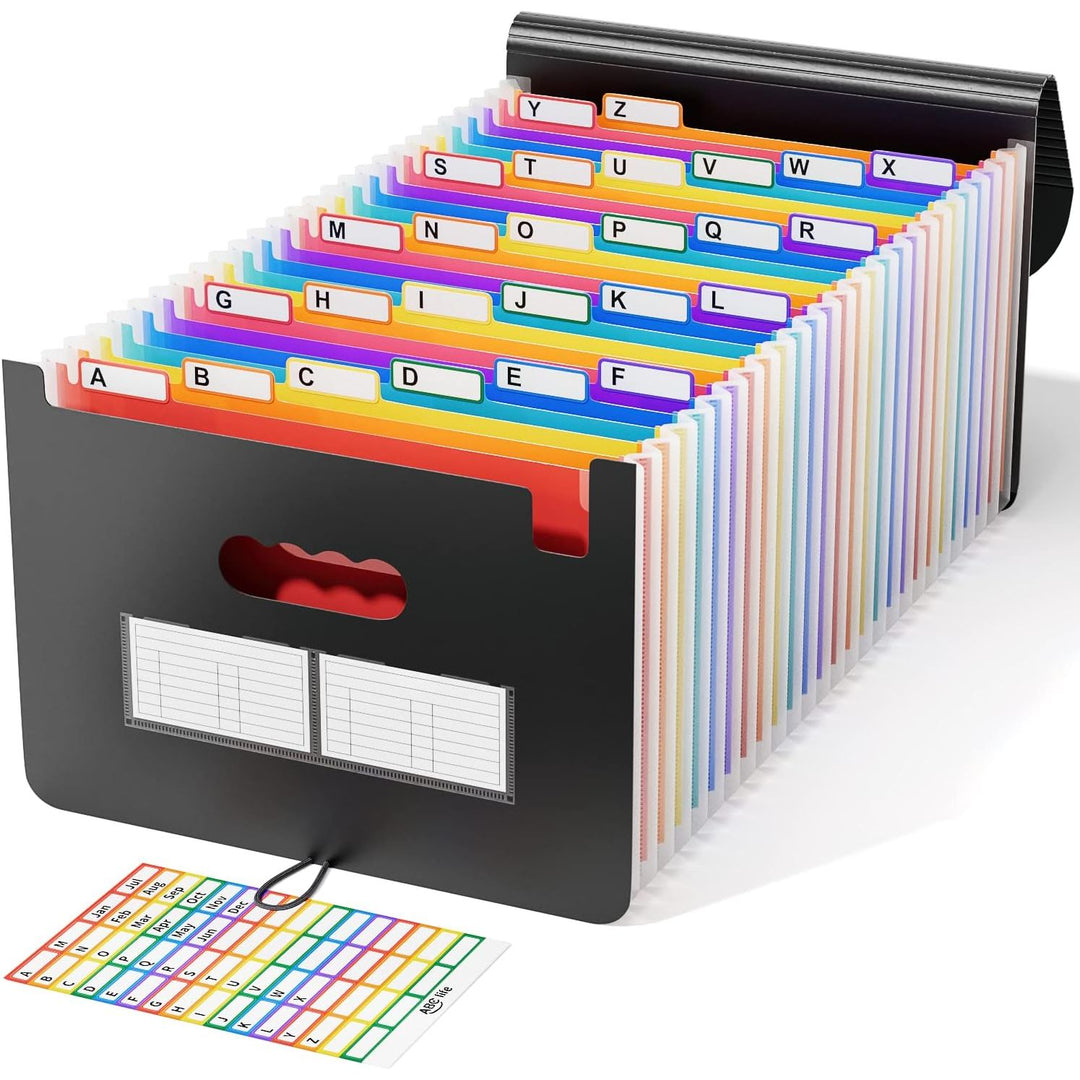 Accordian File Organizer, 26 Pockets Expanding File Folder with Cover/Accordion Receipt File Folder/Portable Filing Box A4 Letter Size Bill Document Paper Organizer with Colored Tab for School - Just Closeouts Canada Inc.