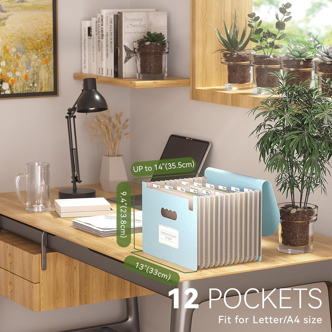 Accordion File Organizer, 13 Pockets Wheat Straw Expanding File Folder, Portable Monthly Paper Bill Tax Receipt Organizer, Letter A4 Size Document Holder with Colorful Tab - Sky Blue - Just Closeouts Canada Inc.