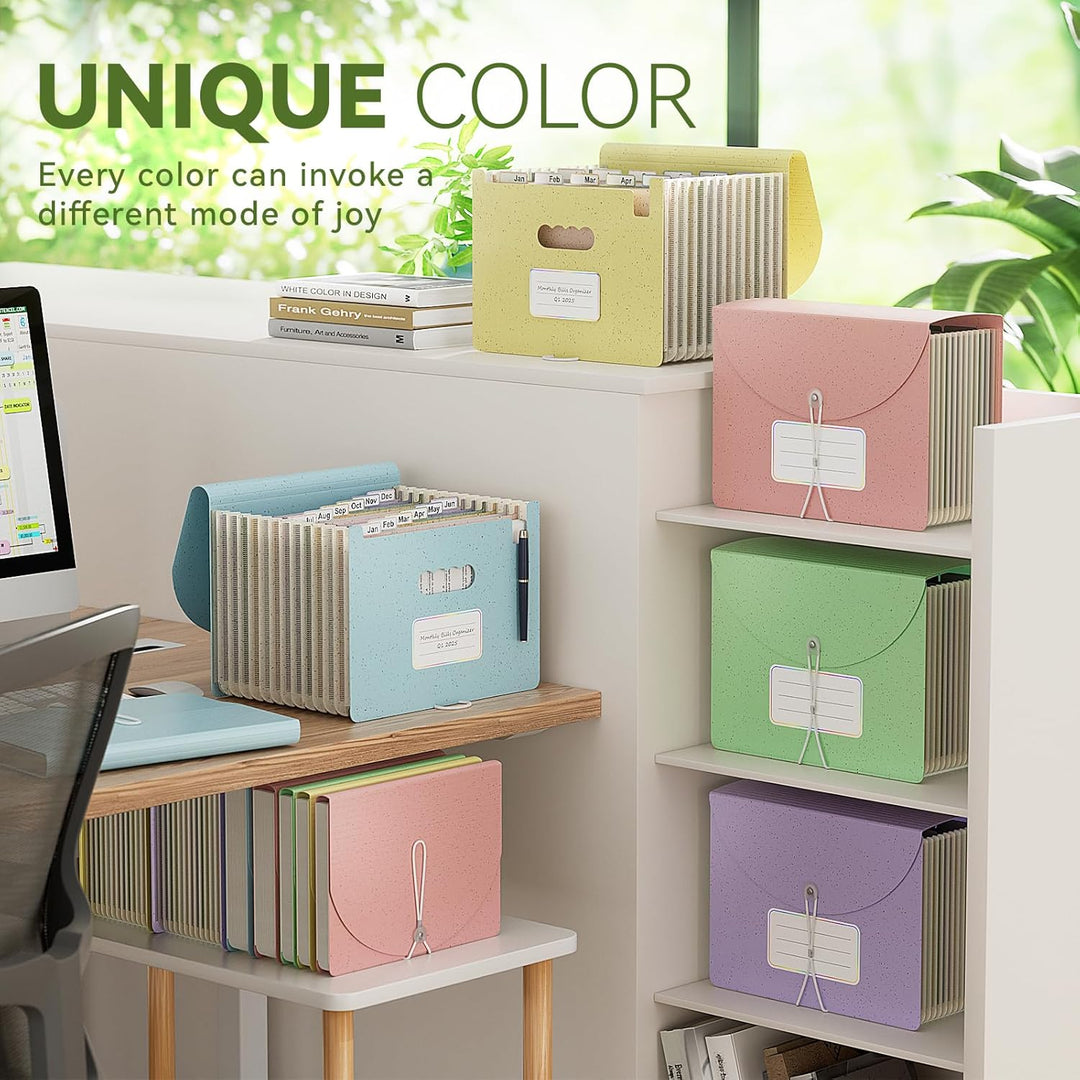 Accordion File Organizer, 13 Pockets Wheat Straw Expanding File Folder, Portable Monthly Paper Bill Tax Receipt Organizer, Letter A4 Size Document Holder with Colorful Tab - Sky Blue - Just Closeouts Canada Inc.
