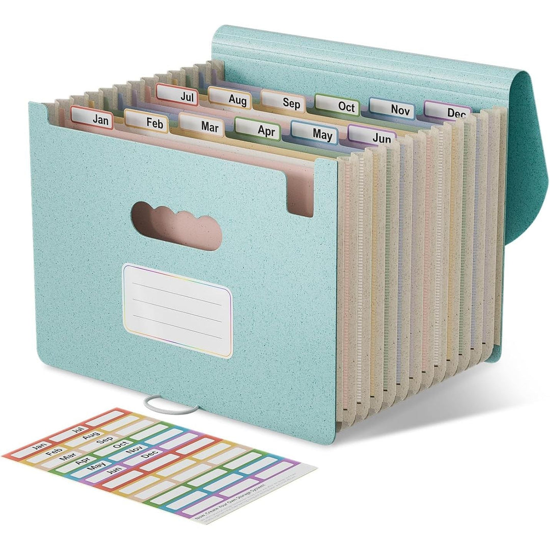 Accordion File Organizer, 13 Pockets Wheat Straw Expanding File Folder, Portable Monthly Paper Bill Tax Receipt Organizer, Letter A4 Size Document Holder with Colorful Tab - Sky Blue - Just Closeouts Canada Inc.