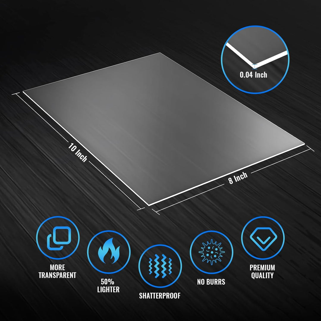 Acrylic Sheets - 10 Pack of 8x10 0.043" Thick Clear Extruded Plexiglass for Picture Frame Glass Replacement, Projects Display & Painting - Laser Cut for Smooth Edges - Just Closeouts Canada Inc.