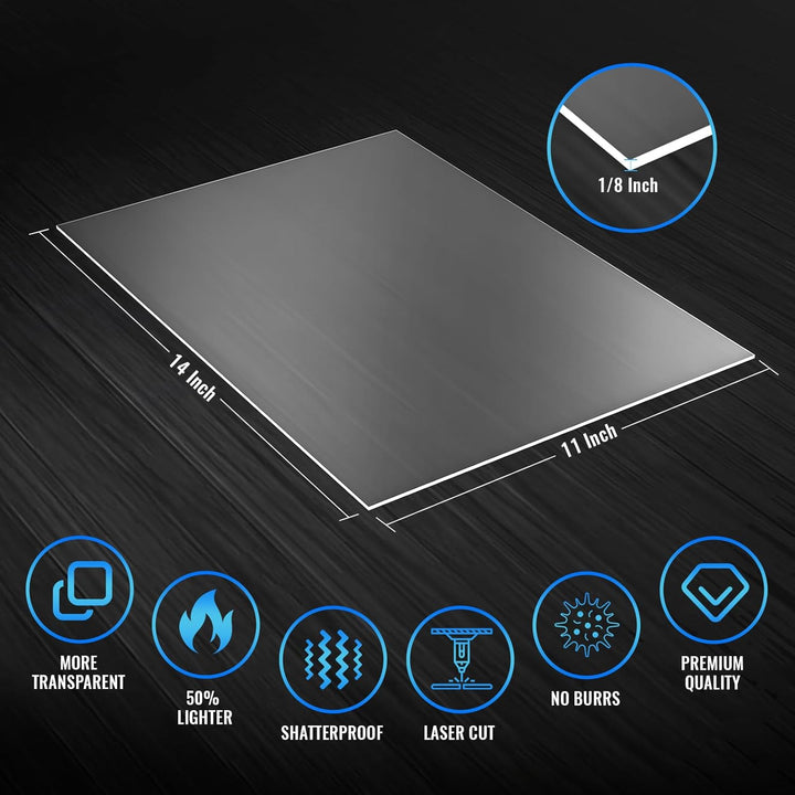 Acrylic Sheets - 2 Pack of 11x14 1/8" Thick Clear Cast Plexiglass for Picture Frame Glass Replacement, Projects Display & Painting - Laser Cut for Smooth Edges - Just Closeouts Canada Inc.