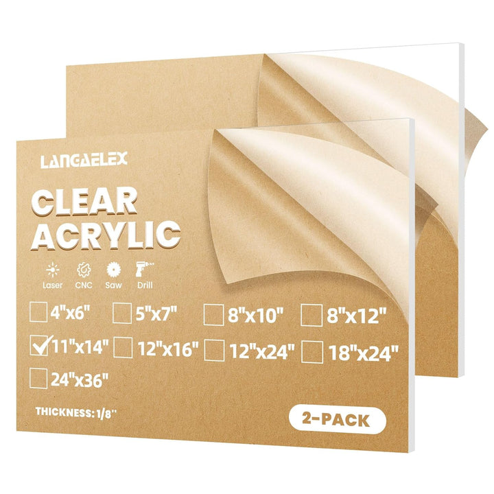 Acrylic Sheets - 2 Pack of 11x14 1/8" Thick Clear Cast Plexiglass for Picture Frame Glass Replacement, Projects Display & Painting - Laser Cut for Smooth Edges - Just Closeouts Canada Inc.
