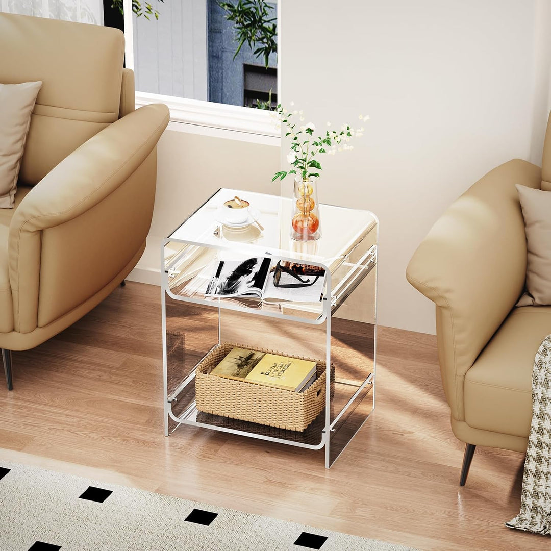 Acrylic Side Table Record Player Table with Storage Shelf Clear End Table Nightstand (40 x 30 x 50) (Clear) - Just Closeouts Canada Inc.X0040YUDGJ