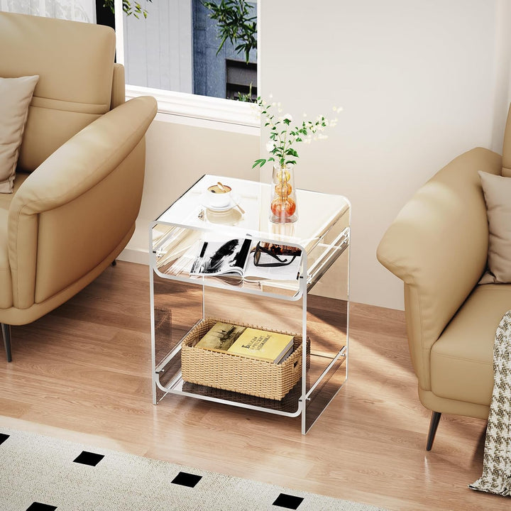 Acrylic Side Table Record Player Table with Storage Shelf Clear End Table Nightstand (40 x 30 x 50) (Clear) - Just Closeouts Canada Inc.X0040YUDGJ