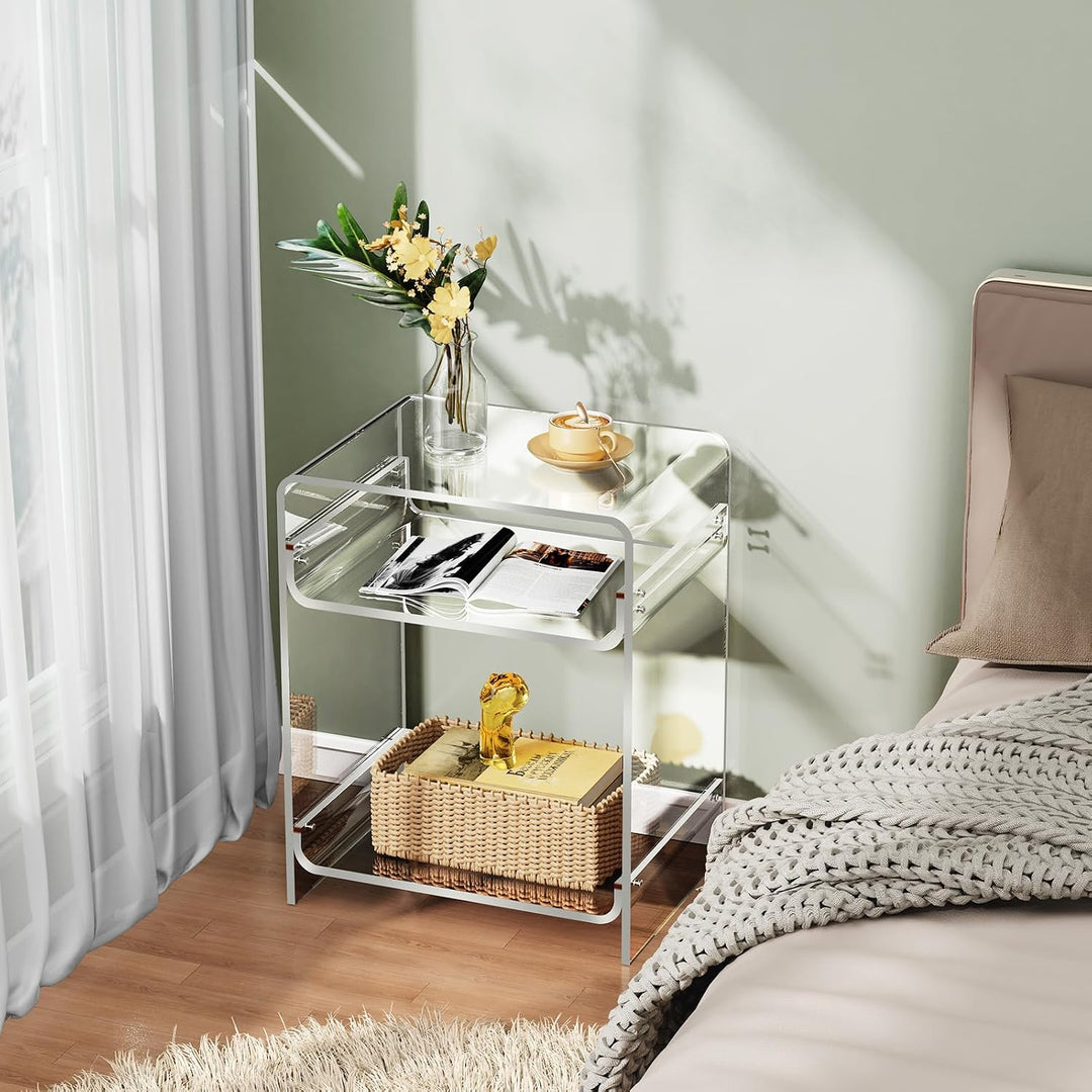 Acrylic Side Table Record Player Table with Storage Shelf Clear End Table Nightstand (40 x 30 x 50) (Clear) - Just Closeouts Canada Inc.X0040YUDGJ