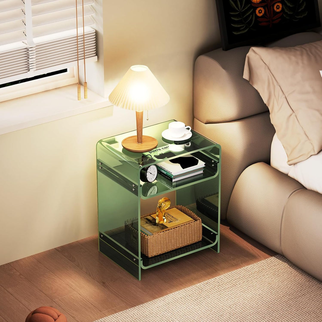 Acrylic Side Table Record Player Table with Storage Shelf Clear End Table Nightstand (40 x 30 x 50) (Green) - Just Closeouts Canada Inc.X0047Z9B7D
