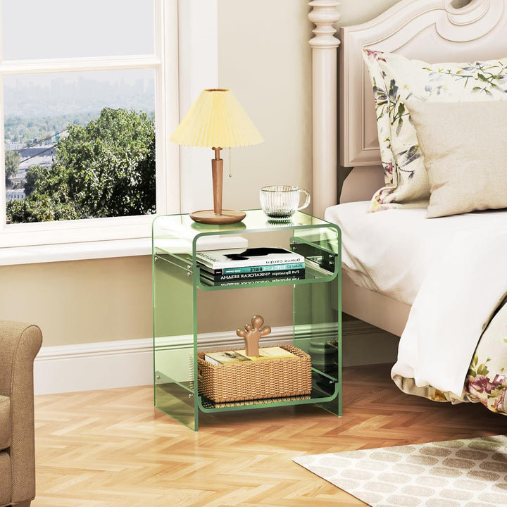 Acrylic Side Table Record Player Table with Storage Shelf Clear End Table Nightstand (40 x 30 x 50) (Green) - Just Closeouts Canada Inc.X0047Z9B7D
