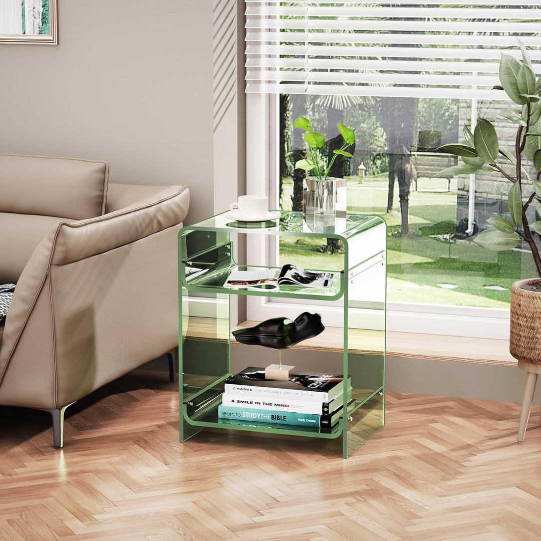 Acrylic Side Table Record Player Table with Storage Shelf Clear End Table Nightstand (40 x 30 x 50) (Green) - Just Closeouts Canada Inc.X0047Z9B7D