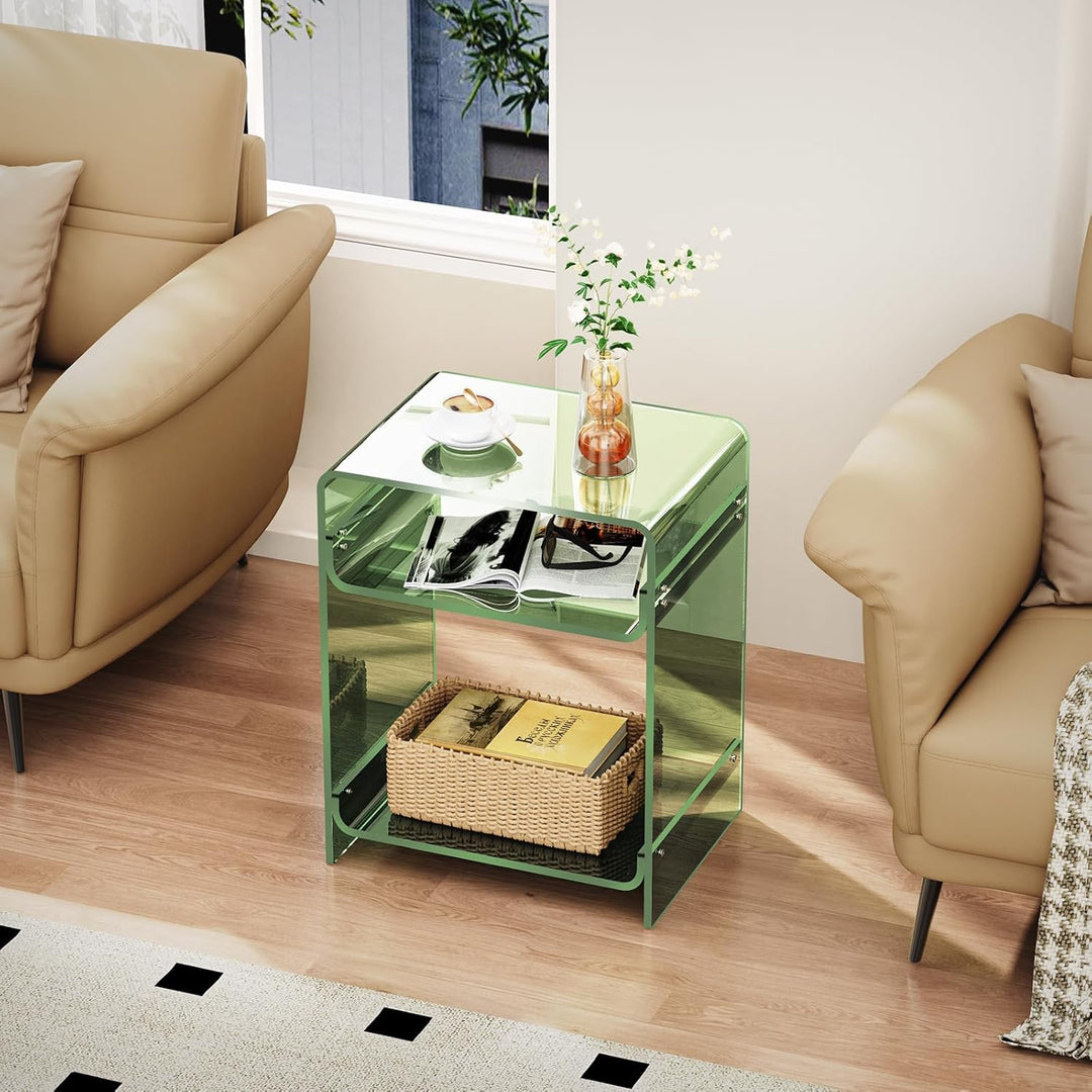 Acrylic Side Table Record Player Table with Storage Shelf Clear End Table Nightstand (40 x 30 x 50) (Green) - Just Closeouts Canada Inc.X0047Z9B7D