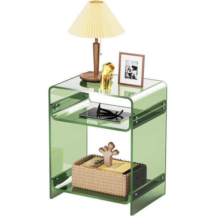 Acrylic Side Table Record Player Table with Storage Shelf Clear End Table Nightstand (40 x 30 x 50) (Green) - Just Closeouts Canada Inc.X0047Z9B7D