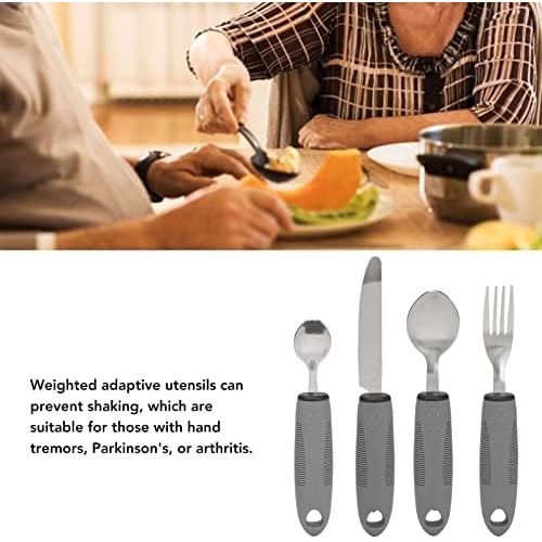 Adaptive Utensils, 4 Piece Wide and Weighted Utensils Kitchen Set, Non Slip Handles for Arthritis, Hand Tremors, Parkinson, Adaptive Eating Flatware, Knife, Fork, 2 Spoons - Just Closeouts Canada Inc.X003S42KPJ