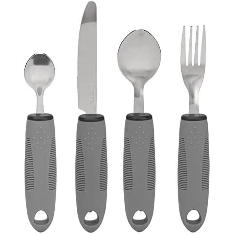 Adaptive Utensils, 4 Piece Wide and Weighted Utensils Kitchen Set, Non Slip Handles for Arthritis, Hand Tremors, Parkinson, Adaptive Eating Flatware, Knife, Fork, 2 Spoons - Just Closeouts Canada Inc.X003S42KPJ
