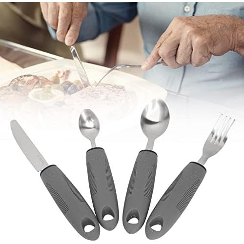 Adaptive Utensils, 4 Piece Wide and Weighted Utensils Kitchen Set, Non Slip Handles for Arthritis, Hand Tremors, Parkinson, Adaptive Eating Flatware, Knife, Fork, 2 Spoons - Just Closeouts Canada Inc.X003S42KPJ