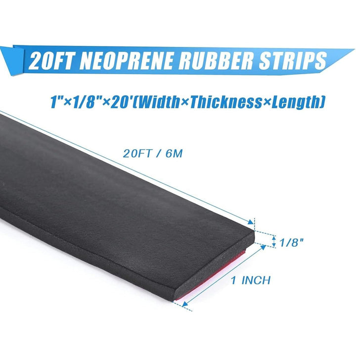 Adhesive Rubber Strips Neoprene Rubber Sheets, Rolls & Strips with Adhesive Backing Rubber Pads Self Stick Seal Rubber Gasket Tape Adhesive Back for Matting Padding - 1" Wide x 1/8" Thick x 20' Long - Just Closeouts Canada Inc.