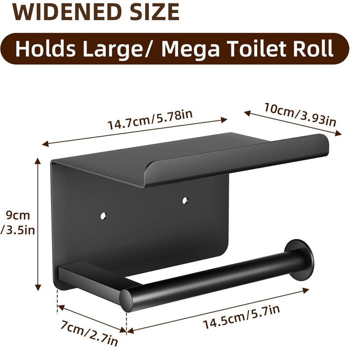 Adhesive Toilet Paper Holder - Wall - Mounted Toilet Paper Roll Holder with Phone Shelf, Rustproof No Nail Toilet Roll Holder with Shelf, Toilet Tissue Holder, Black - Just Closeouts Canada Inc.X003SZ9W31