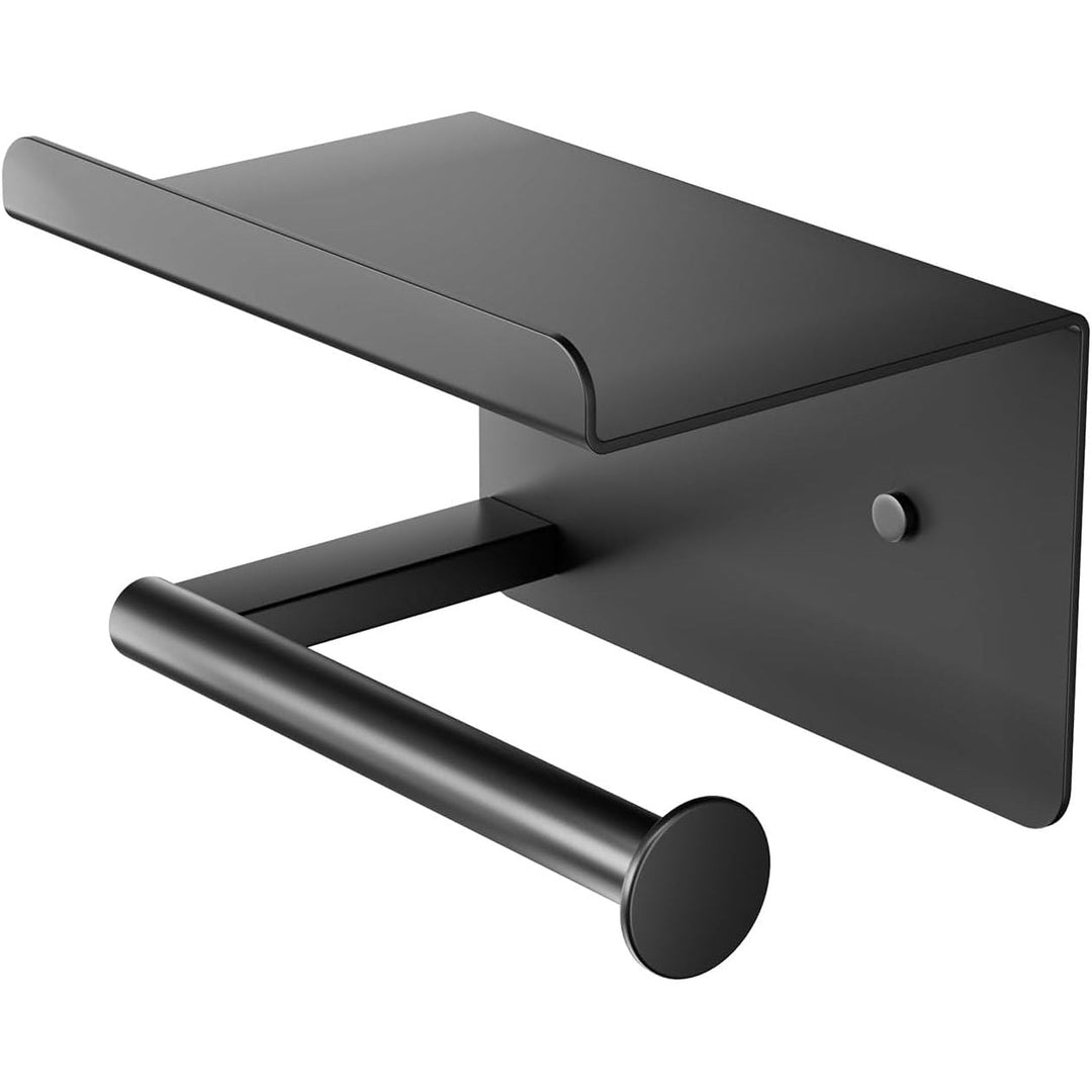 Adhesive Toilet Paper Holder - Wall - Mounted Toilet Paper Roll Holder with Phone Shelf, Rustproof No Nail Toilet Roll Holder with Shelf, Toilet Tissue Holder, Black - Just Closeouts Canada Inc.X003SZ9W31