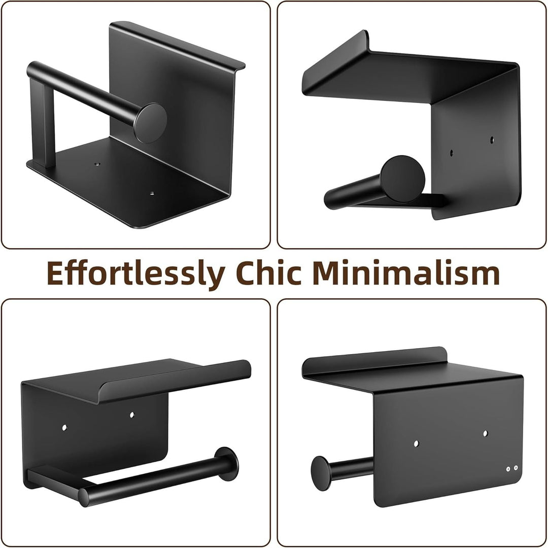 Adhesive Toilet Paper Holder - Wall - Mounted Toilet Paper Roll Holder with Phone Shelf, Rustproof No Nail Toilet Roll Holder with Shelf, Toilet Tissue Holder, Black - Just Closeouts Canada Inc.X003SZ9W31