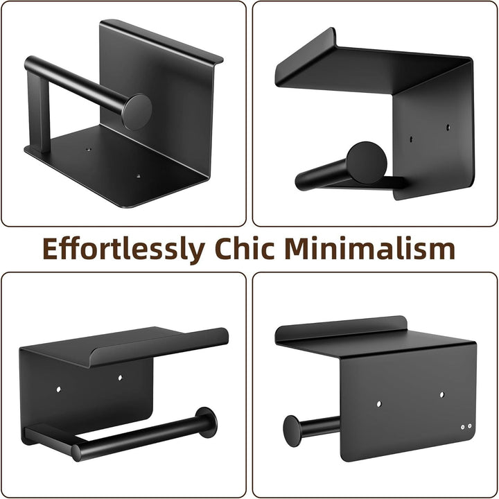 Adhesive Toilet Paper Holder - Wall - Mounted Toilet Paper Roll Holder with Phone Shelf, Rustproof No Nail Toilet Roll Holder with Shelf, Toilet Tissue Holder, Black - Just Closeouts Canada Inc.X003SZ9W31