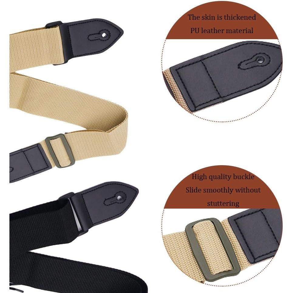 Adjustable Guitar Straps, Black and Khaki, 2-Pack - Just Closeouts Canada Inc.X004GEUO49