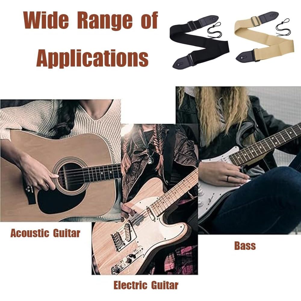 Adjustable Guitar Straps, Black and Khaki, 2-Pack - Just Closeouts Canada Inc.X004GEUO49