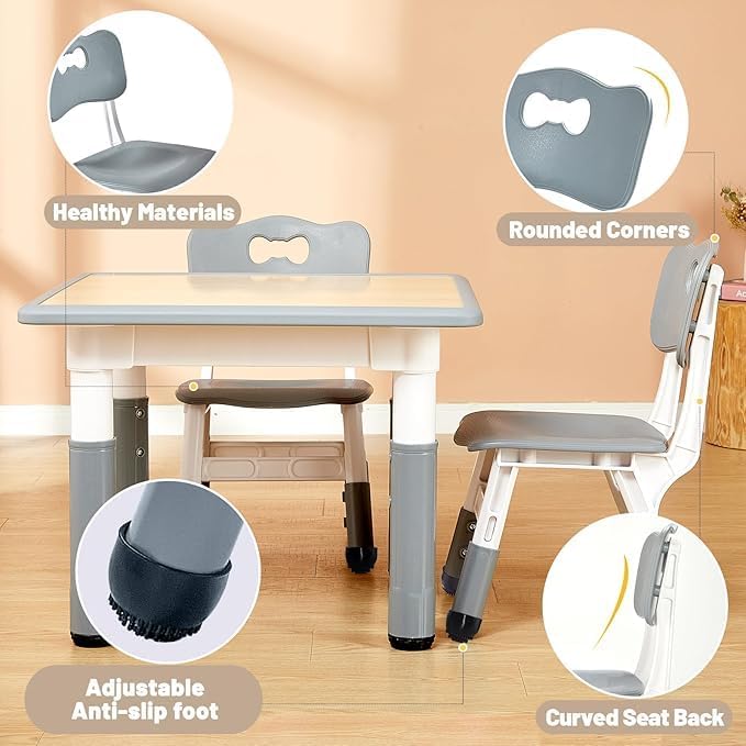 Adjustable Kids Chair (2pcs), 3 Level Height Adjustable Toddler Chair for Ages 3-8, for Classrooms/Daycares/Homes, CPC & CE Approved - Grey - Just Closeouts Canada Inc.X003RZKCP9