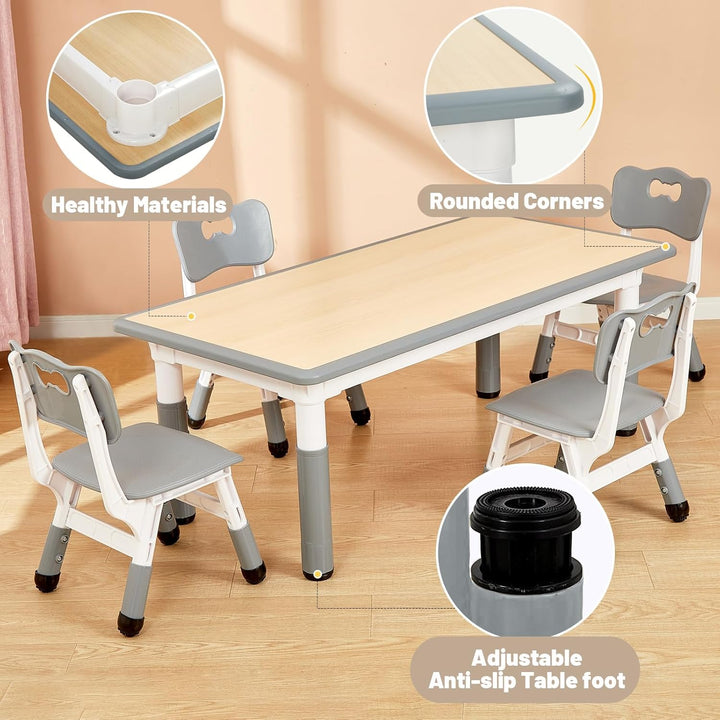 Adjustable Kids Table, 3-Level Height for Ages 3-8, Easy to Wipe Arts & Crafts Toddler Table for Classrooms/Daycares/Homes, CPC & CE Approved, 47.24 x 23.6 Inches, Grey - Just Closeouts Canada Inc.X004OY3PDX