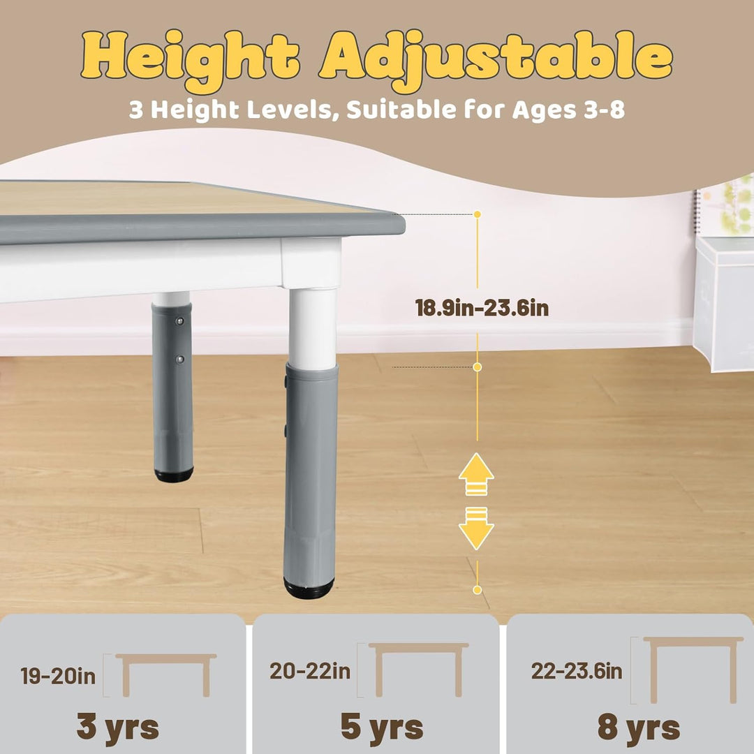 Adjustable Kids Table, 3-Level Height for Ages 3-8, Easy to Wipe Arts & Crafts Toddler Table for Classrooms/Daycares/Homes, CPC & CE Approved, 47.24 x 23.6 Inches, Grey - Just Closeouts Canada Inc.X004OY3PDX