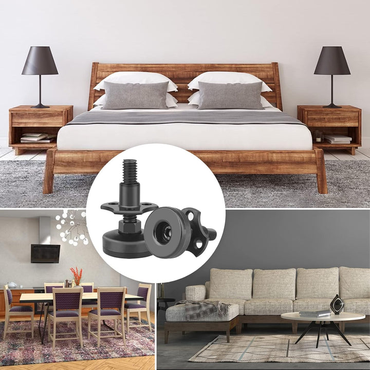 Adjustable Leveling Feet Furniture Levelers Table Feet Heavy Duty Leg Levelers for Cabinets Sofa Tables Chairs,Support 2640LBs, T-Nut Kit 3/8”-16 Thread, Large Base- 8 Pack, Black - Just Closeouts Canada Inc.