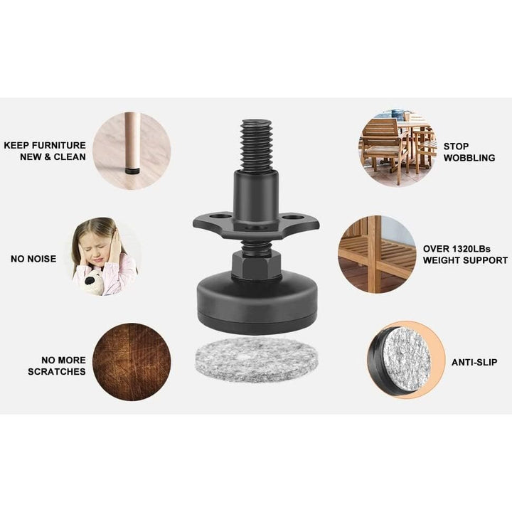 Adjustable Leveling Feet Furniture Levelers Table Feet Heavy Duty Leg Levelers for Cabinets Sofa Tables Chairs,Support 2640LBs, T-Nut Kit 3/8”-16 Thread, Large Base- 8 Pack, Black - Just Closeouts Canada Inc.