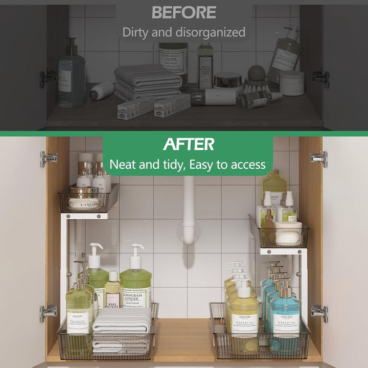 ADRIMER Under Sink Organizer 2 Packs, Pull Out Kitchen Sink Organizer Height Adjustable, 2 Tier Slide Out Kitchen Organizers and Storage Metal Cabinet Storage Shelf, Grey & White - Just Closeouts Canada Inc.