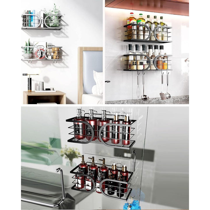 Adurei Shower Caddy No Drilling Wall Mounted SUS304 Stainless Steel Adhesive Large Capacity Shower Organizer for Bathroom Storage Shelf - 2 Pack (Black) - Just Closeouts Canada Inc.